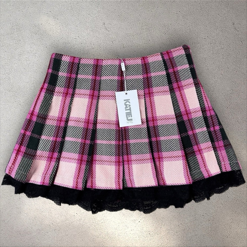 Katie J‎ NYC Tween Plaid Tartan Lace Elicia Mini Skirt Ruffle Size XL NWT